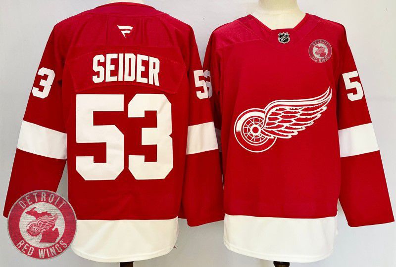 Men Detroit Red Wings #53 Seider Red Fanatics 2025 NHL Jersey style 8